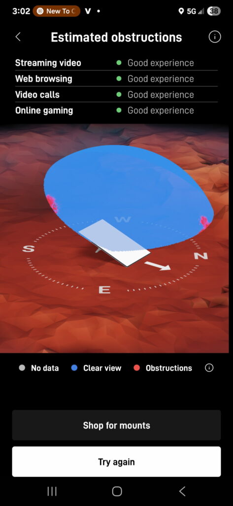 Starlink obstructions test Great Falls MT